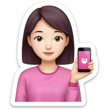 Korean girl beautiful and happy with a pink shirt sticker