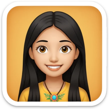 20 yr old asian woman hair  center part big eyes big smile tanned skin straight black hair hippie part hair  sticker