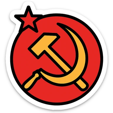 Soviet Union sign, hammer and sickle, bold red and gold, iconic, simple, flat graphic style, no text sticker