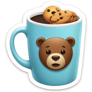 Make me a sticker that shows a cup of coffee with colorful cookies and some honey and a bear. sticker