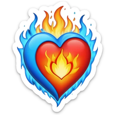 burning heart emoji with blue flames sticker