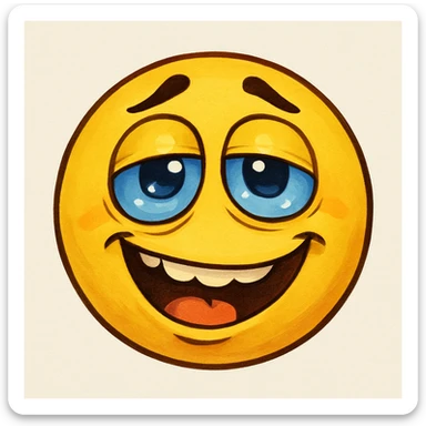 yellow face with glassy eyes and a goofy grin, drunk expression sticker