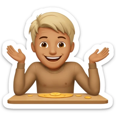 A man is laughing and banging with both hands on the table in front of him sticker