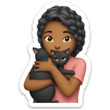 The girl hugs the cat sticker