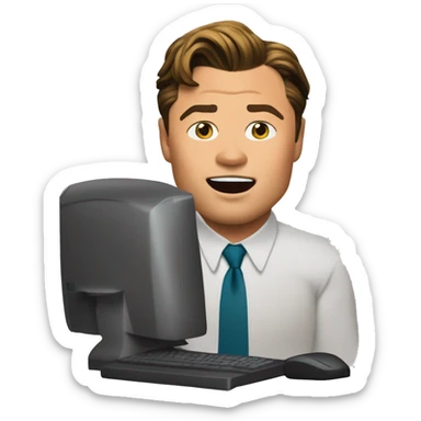 Leonardo DiCaprio in 'The Wolf of Wall Street' near the computer with stocks  sticker