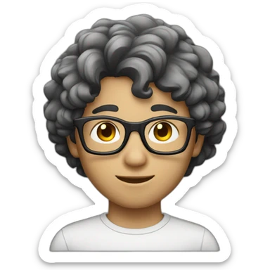 boy with dark brown curly hair, glasses and white in your computer sticker
