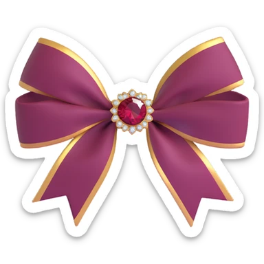 Add a gold trim and a sparkling jewel to the center of the burgundy bow, keep 3D emoji style. sticker