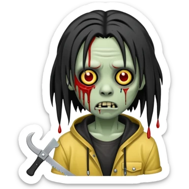 trap hood zombie emoji with saw and drip and emo black hair with dreads  sticker