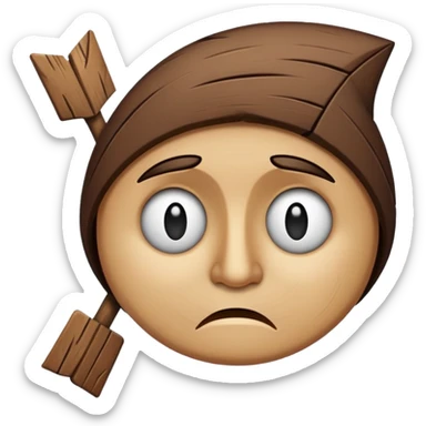 Bent brown arrow with a sad face sticker