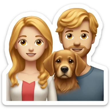 Strawberry blonde girl with a brown haired guy and a golden retriever  sticker