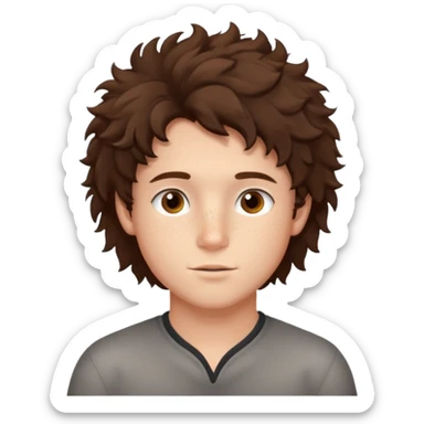 brunette fluffly hair boy with freckles and brown eyes handsome sticker