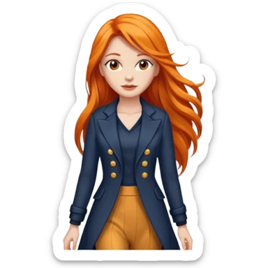 as un mujer de cabbelo anarangado con ropa bonita modelando en una pasarela pero que tenga cabello largo y que se vea la pasarela sticker