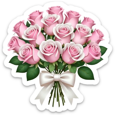 bouquet of pink and white roses and white satin bow sticker