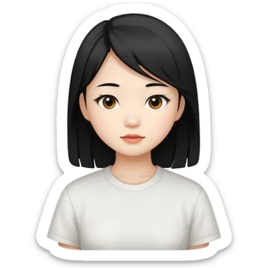 Chinese girl with black layered hair, neutral face sticker