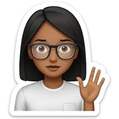 Cor da pele parda óculos um pouco quadrado cabelos longos e preto roupas blusinhas de manga curta sticker