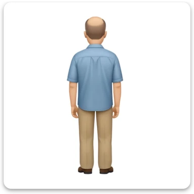 Carl from Sling Blade, serious, chin prominent, slouching, no glasses, collared shirt, back view, full body, standing, head forward, emoji style sticker