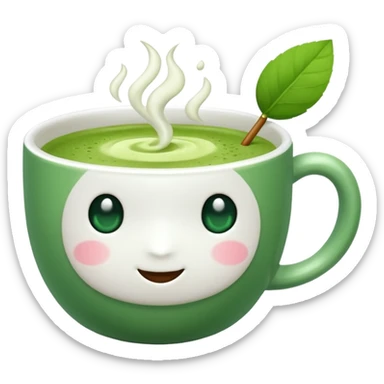 Make a cup of match tea in a mug with a bow on it no  face and white mug sticker