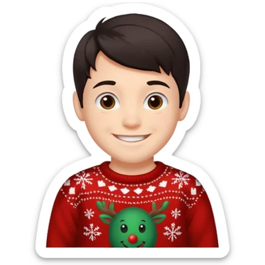 menino trajes natalinos e um olhar feliz e cabelo escuro sticker