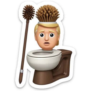 a donald trump shaped toilet brush with shit stains sticker