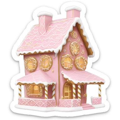 light pink and gold and white gingerbread house sticker