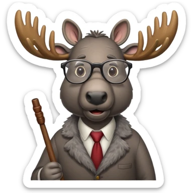 Create a slack emoji of a moose that looks very old.  He may have grey hair, glasses, and a cane. sticker