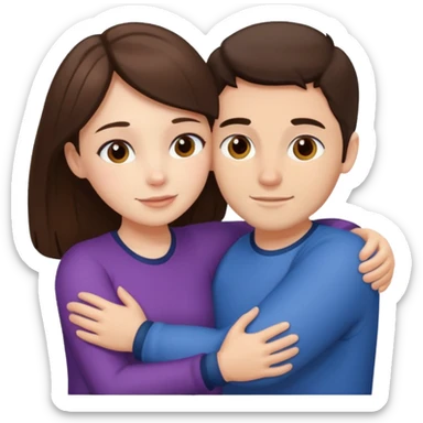 fair skinned girl hugs fair skinned guy, both brunettes sticker