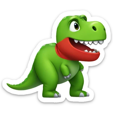 green dinosaur wearing a red t-shirt sticker