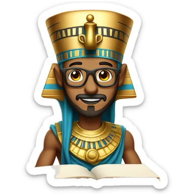 Egyptian pharaoh with glasses and a goatee holding a history book sticker