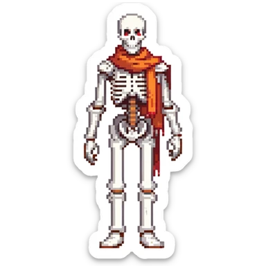Papyrus from Undertale, tall skeleton with a red scarf, white body armor, orange-red gloves, enthusiastic expression sticker