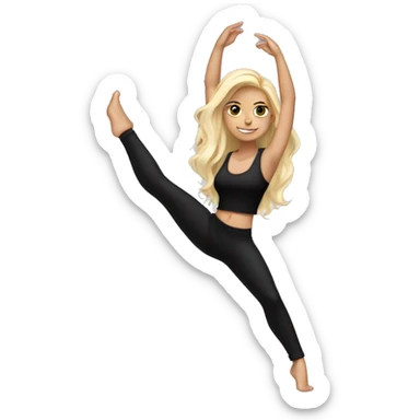A girl with blond hair pole dancing a black short pants and a black crop top, she has long hair but not to long   sticker