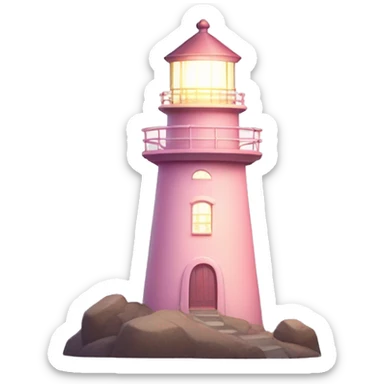 Pastel Pink Lighthouse "A pastel pink lighthouse with glowing windows, a shimmering rotating light beam, and sparkles radiating from its tower." sticker