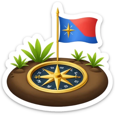 A minimal emoji of a compass pointing toward a planted flag. Flat design, confident colors, modern emoji style. Represents choosing direction and seeing it through to completion. Avoid corporate or motivational poster aesthetics. sticker