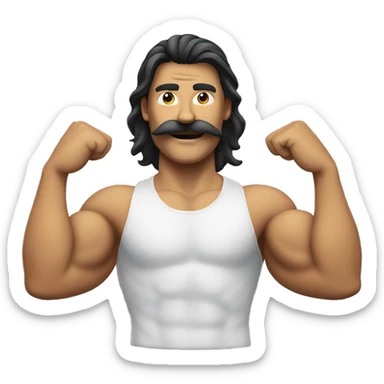 flexing muscular man with a mustache and a mullet sticker