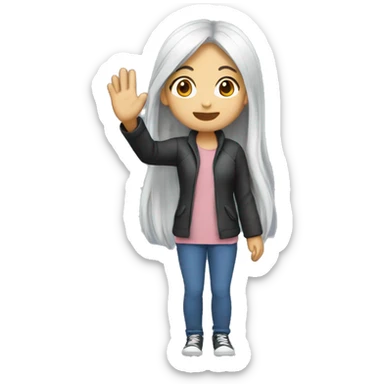 Asian girl waving hi with long hair sticker