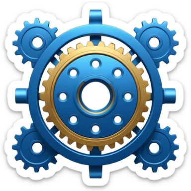 gear with circuit-style connected nodes, representing global system configuration and connectivity. sticker