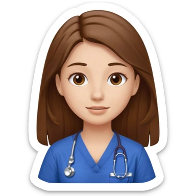 Girl with long brown hair in scrubs doing a facial  sticker