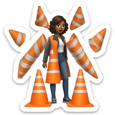 Woman surrounded by warning cones sticker
