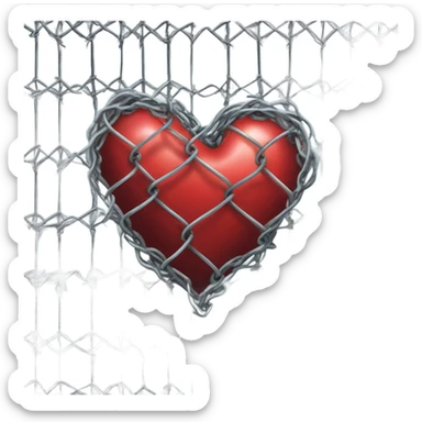 A heart encircled by chain link fence topped with razor wire  sticker
