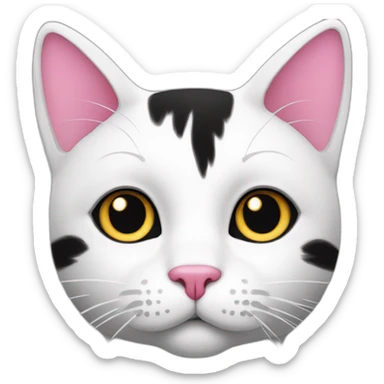 white and black cat with pink ears and nose sticker