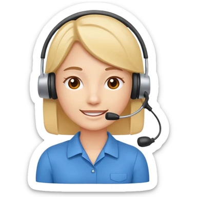Modern flat emoji of a call center employee, friendly expression, minimalist design, bright colors, white or transparent background. sticker