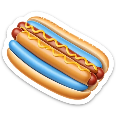 A ligth blue hotdog with dark blue mustard  sticker