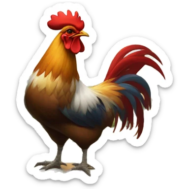 A rooster wearing a beret, glasses, and painting a French countryside landscape with a colorful palette. sticker