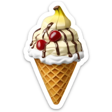 banana split sundae ice cream in waffle cone bowl sticker