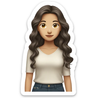 asian girl with long brown medium curled  hair sticker