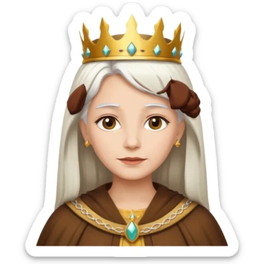 Queen with straight white hair – golden crown, brown robe sticker