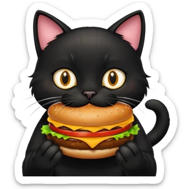 Black cat eating hamburger  sticker