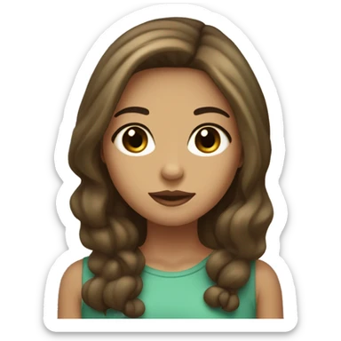 Beige Girl with long brown hair, eyes: one is green-blue, the other is green-brown, black eyebrows and slightly plump lips sticker