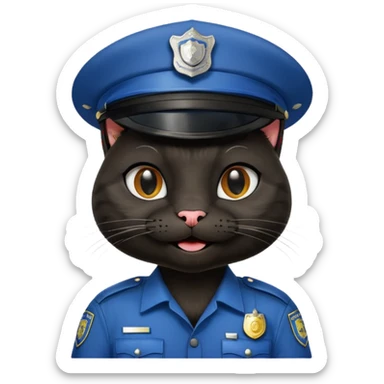 happy black cat police sticker