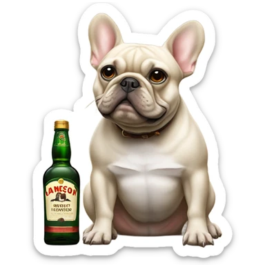 french bulldog with huge balls and a bottle of jameson sticker