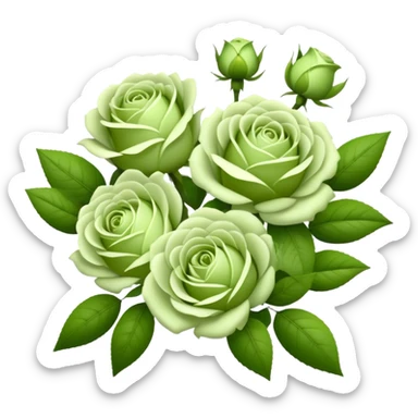 big bouquet Soft Green Tea Rose flower and bud, luxuriant, leaf, bud sticker
